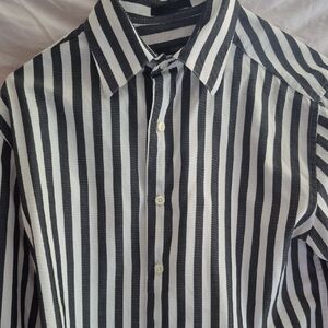 Claiborne Men's Black and White Striped Casual Shirt' handsome and neat looking